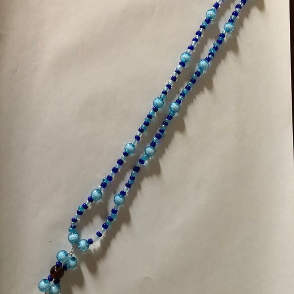 Handmade glass beads women's girl's necklace with hand beaded pendant 20" - Picture 7 of 11